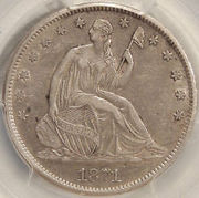 Доллар с сидящей Свободой, серебро 1871 год
